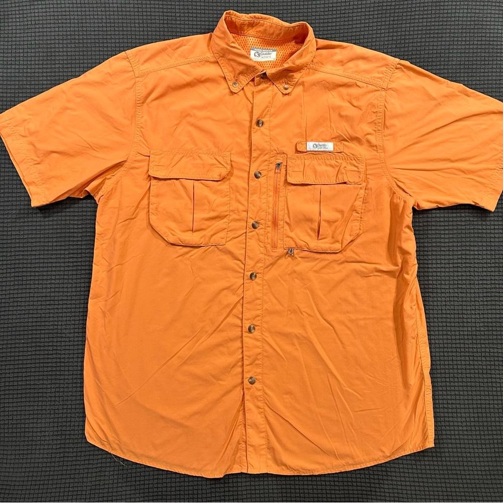 Gander Mountain Guide Series Fishing Shirt Orange Short Sleeve Mens Medium